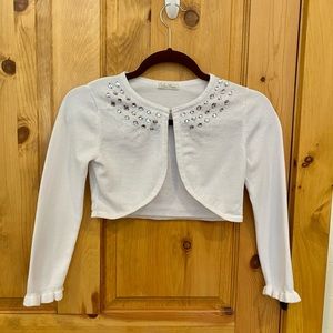 Little girls shrug cover up sweater white w/ rhinestones dressy occasion formal
